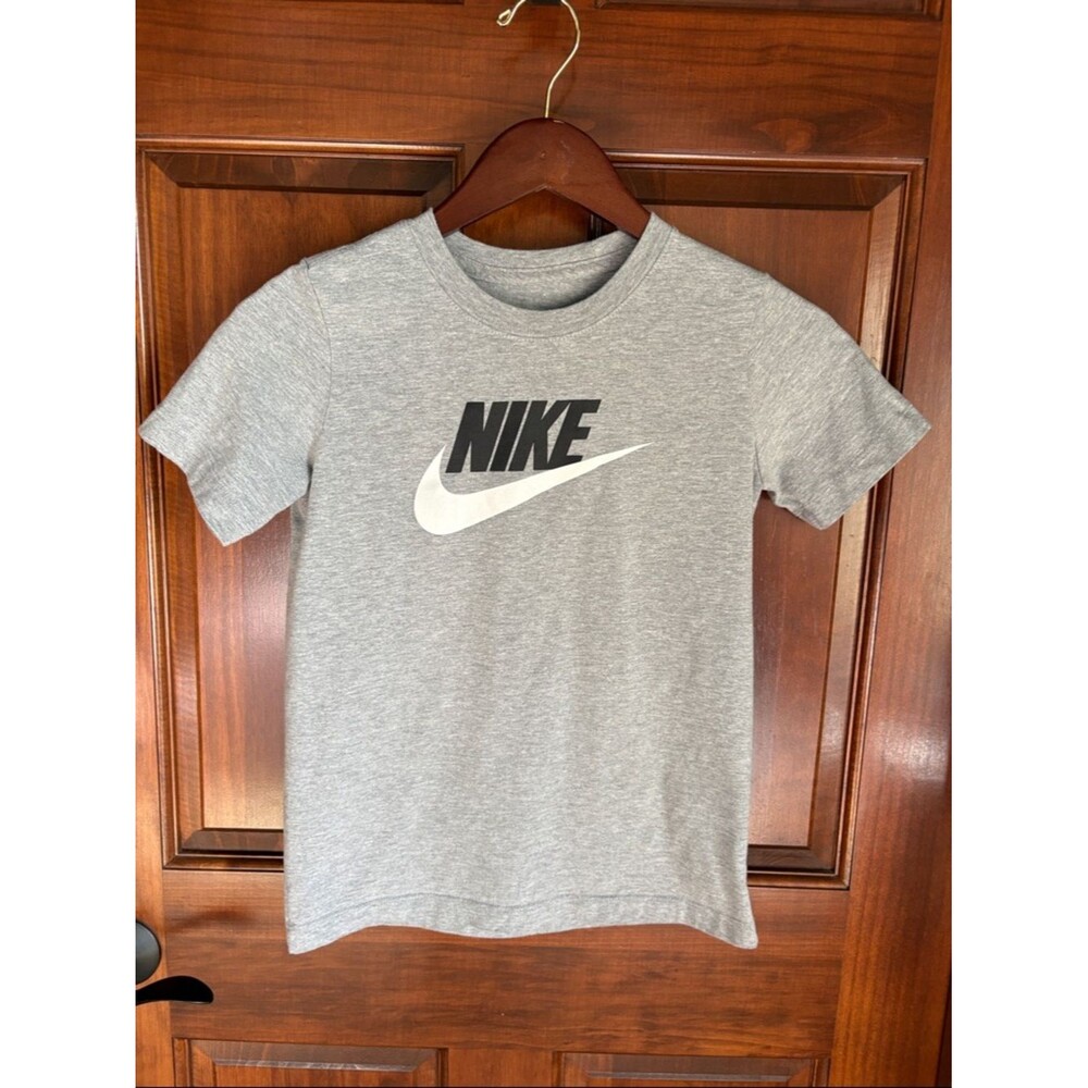 Nike Gray Tee with Black Logo and White Swoosh- Boys Medium